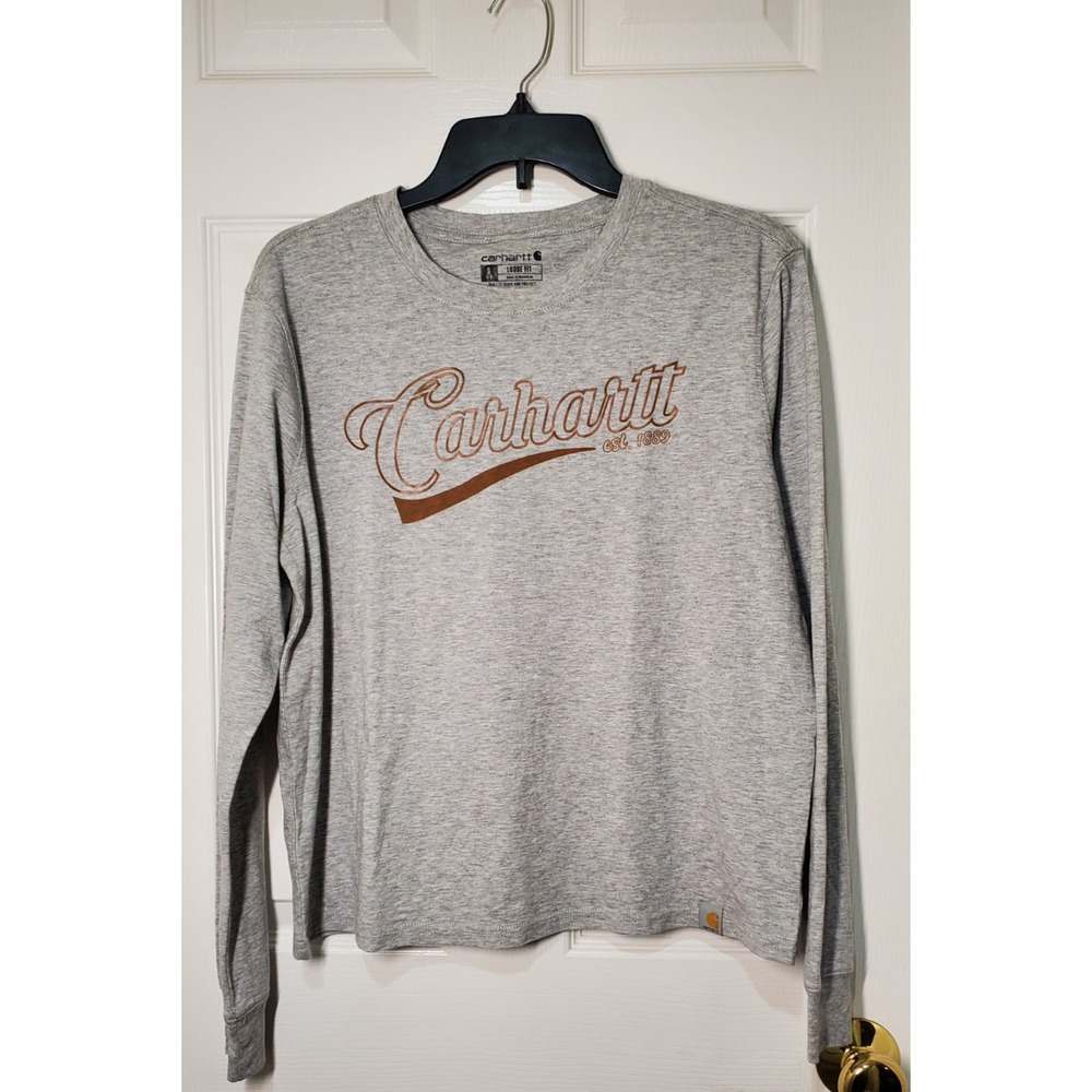 Carhartt Youth Logo Long Sleeve Shirt Gray Loose Fit Kids Size S 4/6 - Picture 1 of 11
